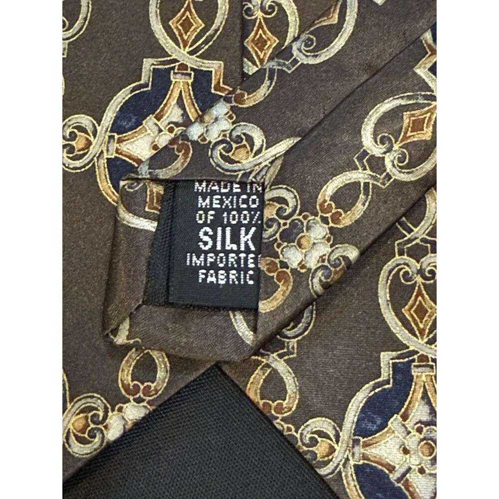 Bill Blass Men's 100% Silk Tie Brown Blue Gold Medallion Executive Necktie